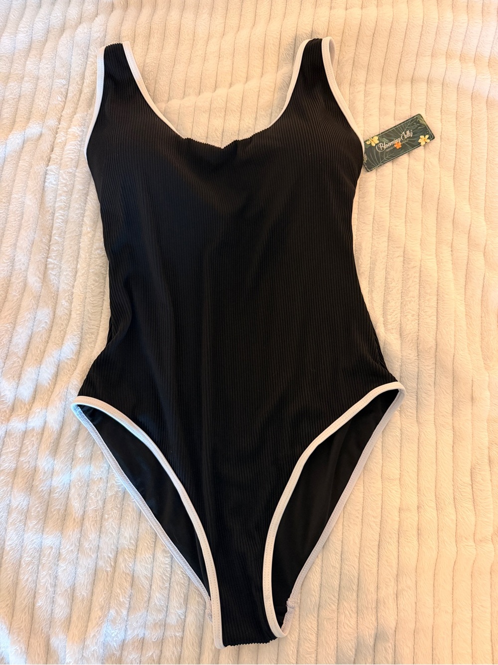Blooming Jelly Black One-Piece Swimsuit with White Trim - Women’s